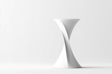 Poster - Modern sculptural design of a white table showcasing elegant curves and sharp lines in a minimalist setting