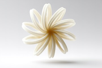 Poster - Unique white flower-shaped object made of twisted strands floating against a minimalist background