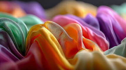 Poster - Vibrant multicolored translucent fabric in soft folds, blending rainbow shades in an abstract flow