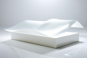 Poster - Soft white paper gracefully undulating on a smooth surface in a minimalist setting
