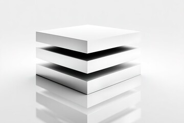 Poster - Modern design featuring stacked white cubes on a reflective surface in an artistic display