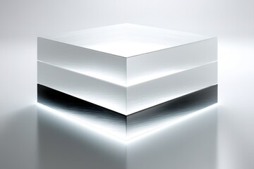 Poster - Modern minimalist design of a sleek two-layered structure with glowing edges placed on a reflective surface