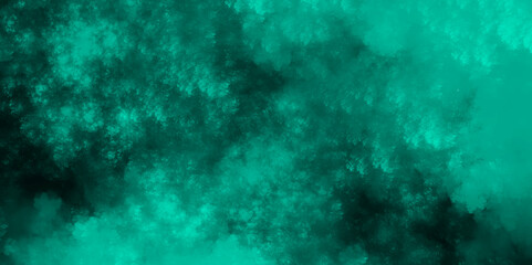 Wall Mural - Grunge smokey pattern and rough paint powder color explosion on dark background. Abstract fractal background in shades of green and dark teal, perfect for digital art. Cloud and vapor textured design