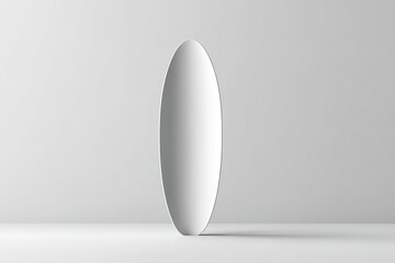 Poster - Oval wall mirror stands against a minimalist background with soft lighting