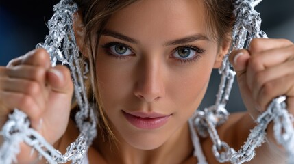 Aufkleber - A woman is holding a chain around her face