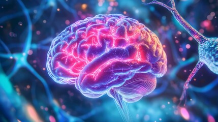Poster - Glowing human brain with neural network connections.