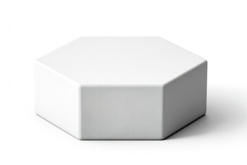 Poster - White hexagonal object placed on a clean surface with smooth edges and a minimalist design in contemporary style