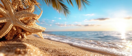 Poster - A starfish is laying on the sand next to the ocean
