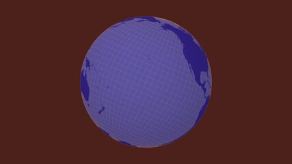 Poster - Rotating globe. Tilted sphere view. Slow speed earth rotation. Solid color style. World map with dense graticule lines on a saturated background. Incredible animation.