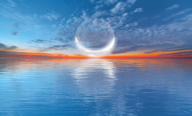 Poster - Abstract background of amazing crescent moon over the sea at sunset