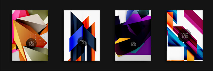 Aufkleber - Abstract geometric designs. Bright colors, overlapping shapes, modern style. Vector illustrations for backgrounds or flyers.