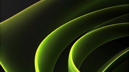 Aufkleber - Abstract green wave on black background, digital swirl pattern, futuristic flowing lines, modern energy motion, elegant light curves, glowing abstract stream on dark for design backdrop