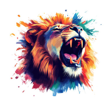 Dynamic lion roar wildlife vivid colors graphic isolated on transparent background