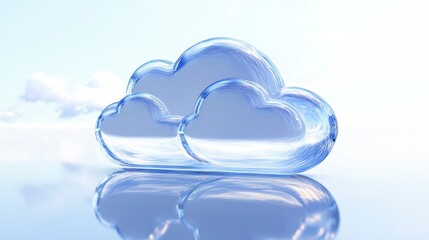 Poster - Glass cloud reflecting on a surface against a blue sky.