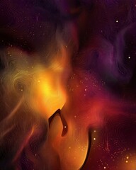 Poster - Mesmerizing Abstract Landscape Topography with Warm Hues and Sparkling Particle Effects in Organic Contour Lines