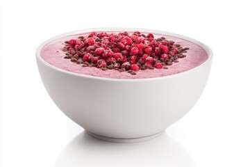 Aufkleber - Delicious fresh smoothie bowl full of ripe raspberries and chocolate chips on clean white backdrop healthy lifestyle