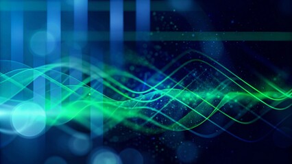 Aufkleber - Digital abstract banner of neon ethereal waves of luminous blue and green ripple gracefully across, glow pulses with energy, evoking sense of serene motion, futuristic harmony in vibrant space