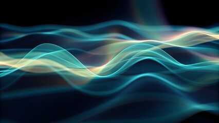 Aufkleber - Digital blue green glowing wave abstract graphic poster web page PPT background, modern futuristic lines light texture presentation design technology wallpaper layout creative energy art