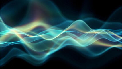 Aufkleber - Digital blue green glowing wave abstract graphic poster web page PPT background, modern futuristic lines light texture presentation design technology wallpaper layout creative energy art