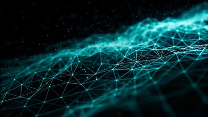 Aufkleber - Digital cyberspace futuristic, Green and Blue color particles wave flowing with lines and dots connection, Technology network abstract background. 3d rendering, digital innovation, visualization data