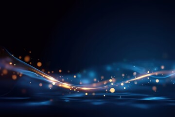 Poster - Dynamic blue and orange light waves abstract modern digital background with bokeh effects for technology presentations