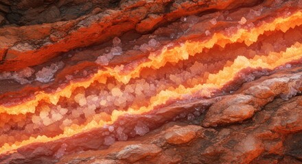 Aufkleber - Orange Crystals Growing Inside Rock Formation Geology Mineral Vein