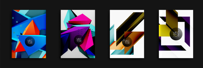 Aufkleber - Abstract geometric backgrounds. Bright colors, dynamic shapes, modern design elements. Vector illustrations suitable for various projects.