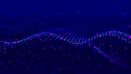 Aufkleber - Wave of musical sounds. Abstract background with interweaving of dots and lines. 3D rendering. Futuristic visualization of sound waves and data flow in digital space for music or tech concepts