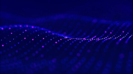 Aufkleber - Wave of musical sounds. Abstract background with interweaving of dots and lines. 3D rendering. Futuristic visualization of sound waves and data flow in digital space for music or tech concepts