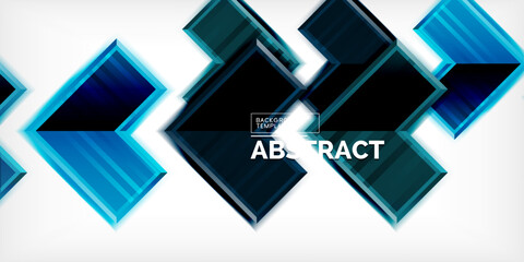 Fototapete - Abstract geometric design features layered squares, varying shades blue. Modern, clean aesthetic suitable backgrounds, presentations.