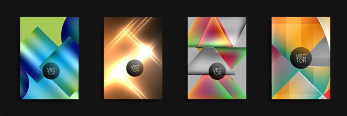 Leinwandbilder - Four abstract vector backgrounds. Bright gradients, geometric shapes, dynamic compositions. Modern design elements present.