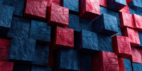 Poster - A blue and red square patterned background with a blue square in the middle