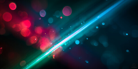 Aufkleber - Abstract image featuring vibrant red and teal bokeh lights, intersected by a bright, glowing streak of light, creating a dynamic and energetic visual, suitable for technology or design concepts