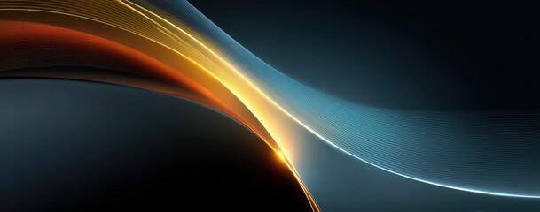 Leinwandbilder - Vibrant dynamic light curves in orange, yellow, and blue hues against a dark background, creating a modern and abstract visual. Sleek flowing lines suggest movement and energy.