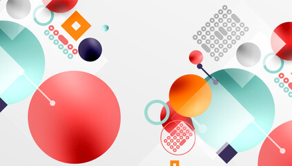 Leinwandbilder - Abstract geometric shapes overlap, creating dynamic composition. Circles, squares, dots form modern design. Light colors dominate.
