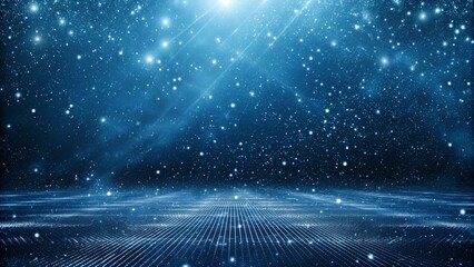 Aufkleber - Abstract dark blue digital background with sparkling blue light particles and areas with deep depths Particles form into lines, surfaces and grids, futuristic, glowing, technology, virtual