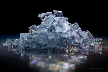 Poster - Pile of translucent ice cubes, creating a glacial texture, showcasing a cool and refreshing concept, ideal for drinks or winter themes