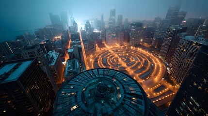 Aufkleber - a bird s eye view of chicago s dynamic downtown at night with the city s iconic skyscrapers and intr