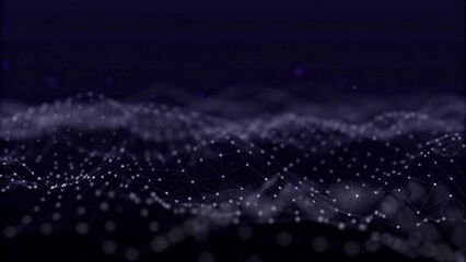 Aufkleber - Big data visualization. Abstract background with interweaving of dots. 3D rendering. Futuristic network structure, digital wave analysis, technology flow, complex mesh surface pattern.