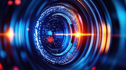 Poster - Close-up of fine particles flying as lens is shaped.