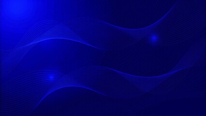 Poster - Blue modern wave lines shiny futuristic technology background, digital abstract design template with light effects, innovation concept backdrop for presentations and web design