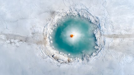 Poster - A mesmerizing circular opening in the vast icy expanse of the Arctic emitting a soft ethereal glow against the muted textured surroundings