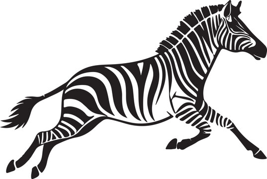 Running zebra and stand zebra animal vector silhouette isolated white background Black silhouette of running zebra on white background of vector illustration