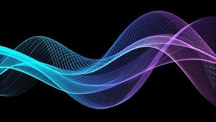 Leinwandbilder - Abstract light lines wavy flowing dynamic in blue green colors isolated on black background for concept of technology, digital, communication, 5G, science, music, glowing energy motion flow