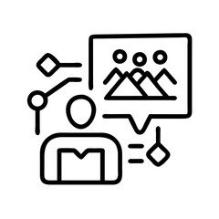 Leinwandbilder - Person with team collaboration communication strategy and mountain landscape in a speech bubble icon