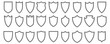 © VectorGrid - Shield icon. Outline shield vector set. Collection of security line shield icons. Different shields in black for your design.