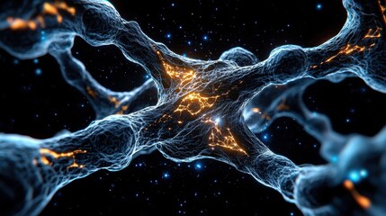 Aufkleber - A close up of a blue and orange nerve cell