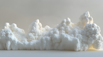 Poster - Abstract 3D render of a fluffy, white, cloud-like formation against a neutral background.  Soft, organic shapes create a serene and minimalist aesthetic.