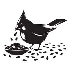  Silhouette cardinal bird eating seeds vector illustration wildlife nature