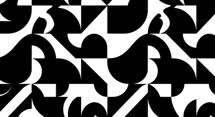 Poster - Geometric Harmony: A mesmerizing seamless geometric pattern with bold black and white shapes, creating a dynamic visual experience,perfect for modern design and artistic projects.